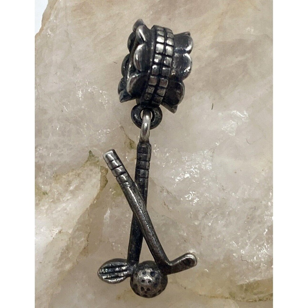 Vintage Golf Clubs and Ball Charm Style Sterling 925 Silver 1.9g Sports Golfing